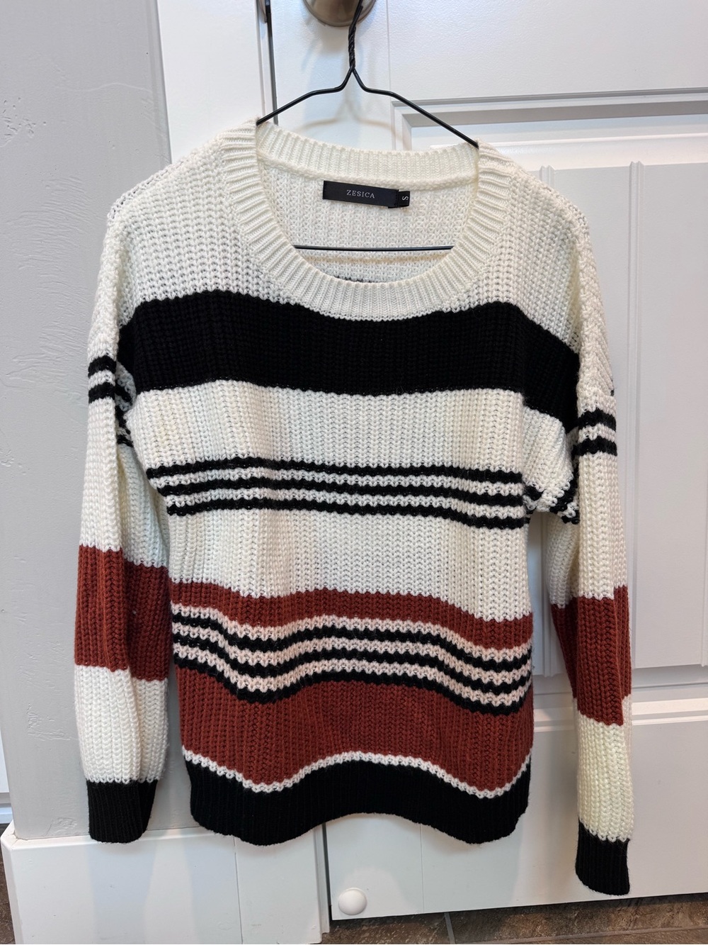 Zesica Cream, Black & Rust Striped Knit Sweater